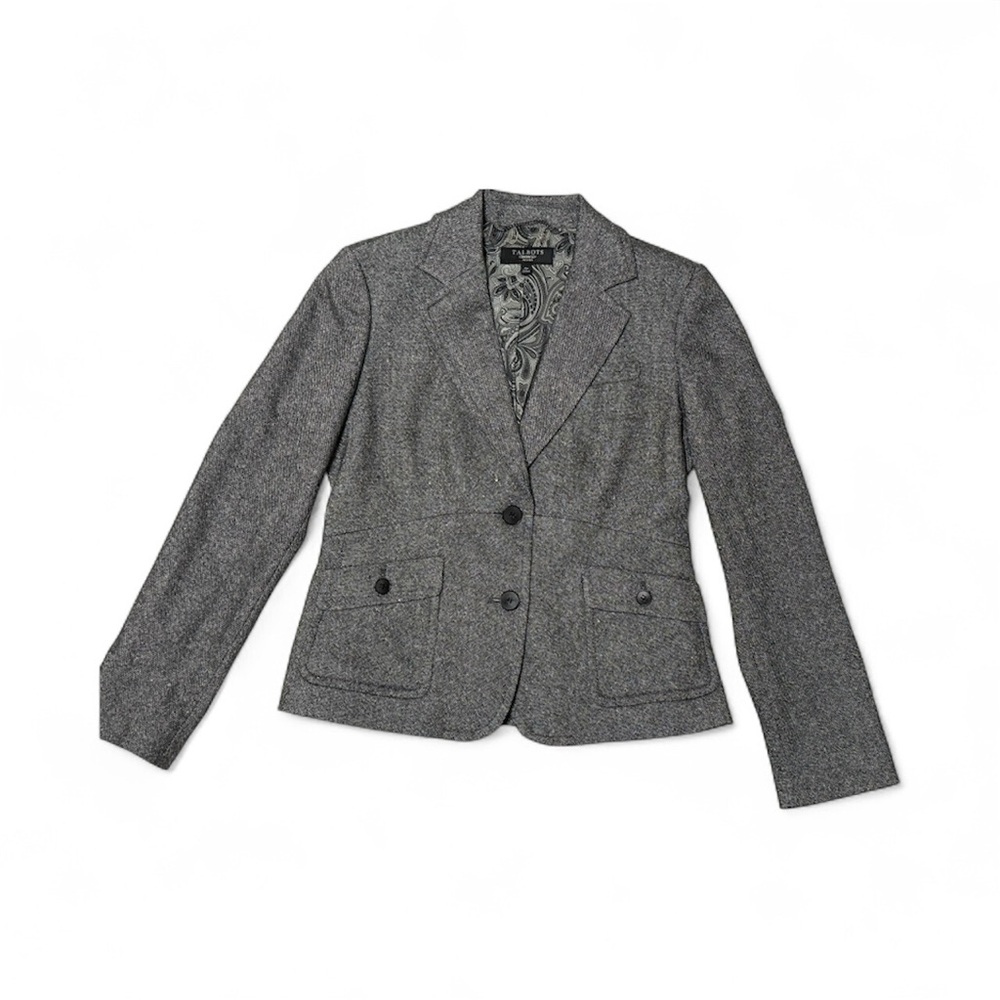 Talbots dark gray tweed tailored short wool blend blazer